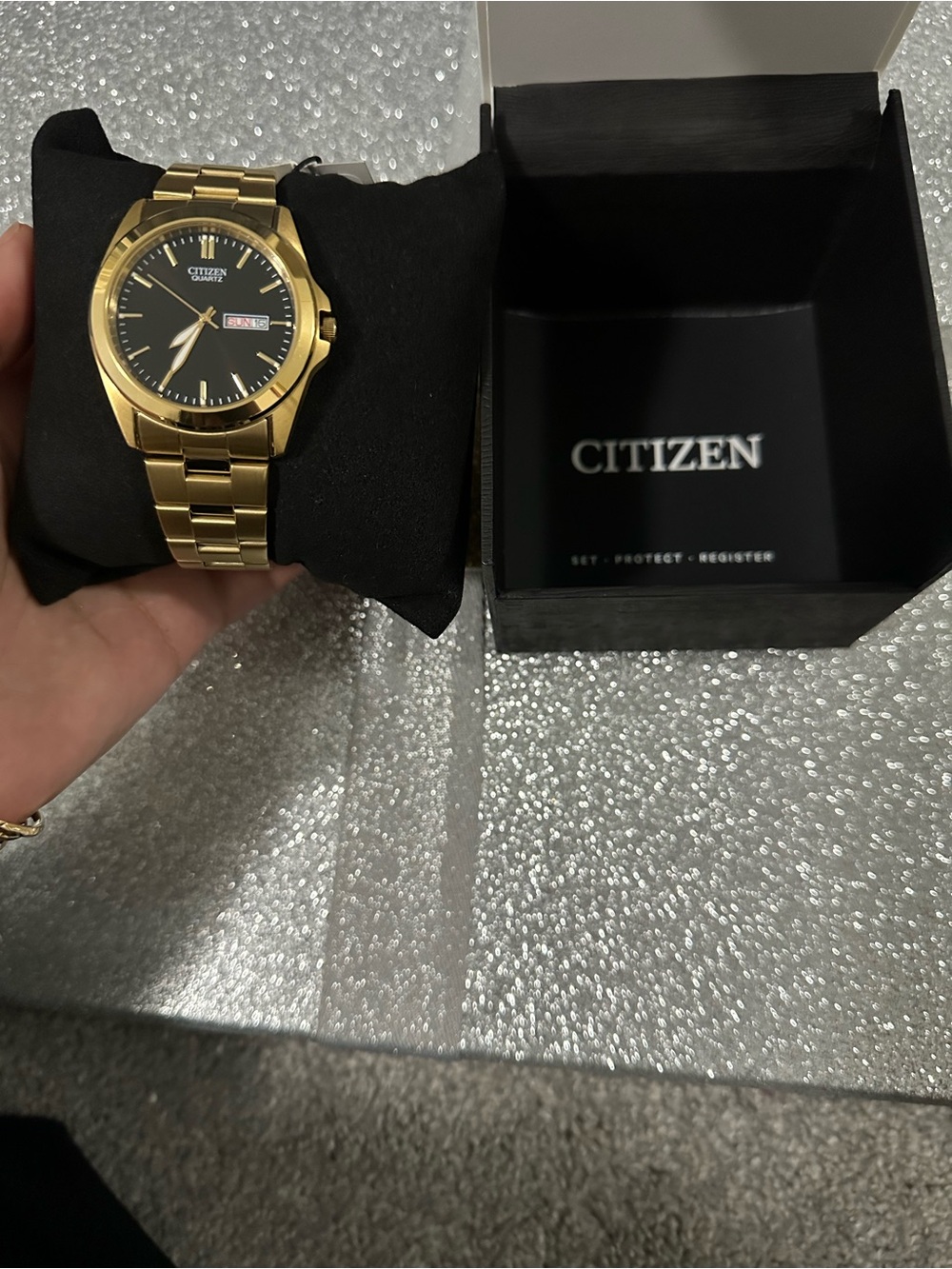 Citizen Gold and Black Men’s Bracelet Watch with Day-Date